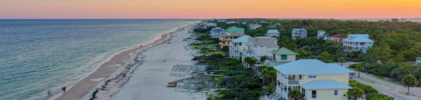 Aerial view of St. George Island beach front properties